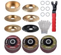 LEONTOOL 14PCS Carving Disc Set for 4" or 4 1/2" Angle Grinder with 5/8" Arbor, Include Shaping Wheel, Bevel Type Flap Discs, Grinder Wrench and Gloves for Shaping Carving and Sanding