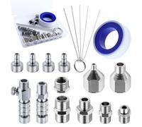 LEONTOOL 15 Pieces Airbrush Adapter Set Airbrush Quick Connect Airbrush Quick Release Disconnect Adapter Fitting Connector Set with Cleaning Tool for Air Compressor and Airbrush Hose