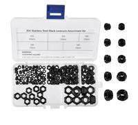 LEONTOOL 150Pcs Black Locknuts Assortment Kit, M3 M4 M5 M6 M8 Metric Nylon Insert Lock Nuts Set, 304 Stainless Steel Self-Lock Hex Nylock Nut, Tiny Nut for RC Cars 3D Printer Industrial and Home Use