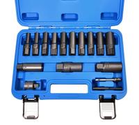 LEONTOOL 16 Pcs Spiral Deep Bolt Extractor Set for Deep Well Bolt, Impact Spark Plug Extraction Socket with 3/8" Adapter Stripped Lug Nut Remover for Broken Frozen Rusted Rounded-Off Bolts Nuts Studs