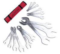 LEONTOOL 16-Piece Super-Thin Open End Wrench Set SAE & Metric 3/8" to 1-1/4" and 5.5mm to 27mm Slim Spanner Wrench Set CR-V Steel Double Open End Wrench Set Bike Wrench Set with Rolling Pouch