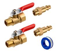 LEONTOOL 2-Pack 1/4 Inch NPT Brass Ball Valve Kit, Air Compressor Shut Off Valves with M-Stype Air Plug Quick Connect Fittings, 1/4" NPT Male Thread Air Compressor Pneumatic Coupler Fitting Adapter