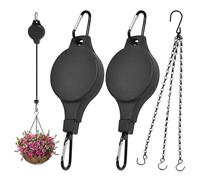 LEONTOOL 2 Pack Plant Pulleys for Hanging Plants, Retractable Plant Hanger Pull Down to Water or Feed, Auto Lock, Adjustable Height Wheel with Hanging Chain for Garden Baskets Pots, Birds Feeder
