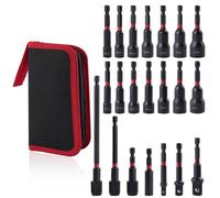 LEONTOOL 21PCS Magnetic Nut Driver Set for Impact Drill, 1/4" Hex Shank, Metric & SAE Magnetic Impact Drill Driver Bit and Socket Adapter, Magnetic Bit Holder, Quick Release Extension with Storage Bag