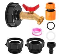 LEONTOOL 275-330 Gallon IBC Tote Water Tank Fitting, 3-Size IBC Tote Adapter 2.44" Fine, 2 "Fine & 2" Coarse Thread, 1/2" NPT to 3/4" GHT No-Lead Brass Hose Faucet Shut-off Valve Garden Hose Connector