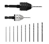 LEONTOOL 2Pcs Keyless Drill Chuck Adapter with 10Pcs Drills, 1/4 Inch Hex Shank Chuck Conversion Adapters for Impact Driver, 0.3-3.6mm, 0.3-6.5mm Quick Change Impact Drill Adapter for Tool Attachment