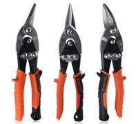 LEONTOOL 3 Piece Aviation Snips Set 10 Inch Left Straight Right Cut Tin Snips for Cutting Metal Sheet, Heavy Duty Metal Shears Metal Cutters with Safety Latch and Non-Slip Handle, Cr-Mo Steel Blade
