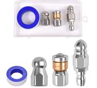 LEONTOOL 3 Pieces Pressure Washer Sewer Jetter Nozzle Stainless Steel Rotating Button Nose Jet Nozzle 1/4" Heavy-Duty Quick Connect, Drain Cleaning Accessories for Pressure Washers, 5000 PSI