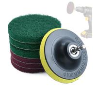 LEONTOOL 4 Inches Drill Powered Brush Tile Scrubber Scouring Pads Cleaning Kit, Disc Pad Holder with 6 Scrubbing Pads Abrasive Buffing Pads for Kitchen, Bathroom, Grout, Carpet, Tub, Grill, Tile