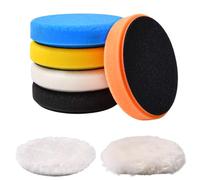 LEONTOOL 5 Inch Buffing Polishing Pads 7 Pcs Compound Buffing Sponge Pads and Woolen Pad for 130mm Backing Plate, Cutting Foam Pad Kit for Car Buffer Polisher Compounding, Polishing and Waxing