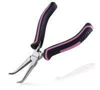 LEONTOOL 5 Inches Mini Bent Needle Nose Pliers with Serrated Jaw, Soft Grip