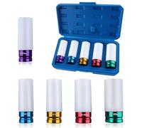 LEONTOOL 5 Pcs 1/2 Inch Drive Deep Impact Socket Set Metric, Non-Marring Protective Wheel Lug Nut Impact Socket, Thin Wall Deep Impact Socket Set 6 Point, 15mm, 17mm, 19mm, 21mm, 22mm, CR-MO