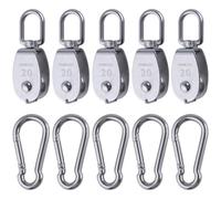 LEONTOOL 5 Pcs M20 Single Pulley Block with 5 Pcs Spring Snap Hook, 304 Stainless Steel Lifting Crane Swivel Pulley Wire Rope Hanging Wire Towing Wheel for Gym Equipment, Hanging, Lifting