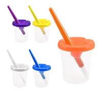 LEONTOOL 5 Piece Children's No Spill Paint Cups with Lids with 5 Piece Large Round Brush Set for Art Classes Lessons, Small Paints Projects, Painting Parties, Kids Art Craft Painting Class