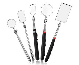 LEONTOOL 5 Pieces Telescoping Inspection Mirror Stainless Steel Extendable Mechanic Mirror with Long Handle Tool Telescoping Auto Inspection Mirror 360°Swivel Head Rectangular Mechanic Mirrors
