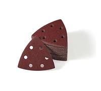 LEONTOOL 50 Pcs Triangle Sanding Pads, Detail Sandpaper 6 Holes, Hook and Loop Sanding Disc 3-1/2 Inches, 60 Grit Sanding Paper for Wood Metal Polishing