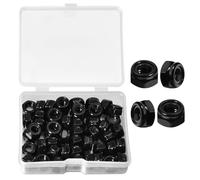LEONTOOL 50Pcs M5 x 0.8mm Locknuts, Metric Self-Lock Nylon Inserted Hex Lock Nuts Black Zinc Plated 304 Stainless Steel Self Clinching Nut for Auto, Machine, Furniture, Tiny Nut with Storage Box