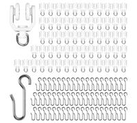 LEONTOOL 60 Pack Curtain Track Sets Ceiling Mount Curtains Tracks Hooks and Rollers Metal Curtain Track Hook S Shaped Small Curtains Metal Drape Wire Hooks for Ceiling Drape Tracks