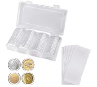 LEONTOOL 60 Pcs Coin Capsule Holder, 40mm Clear Coin Case Holder with Adjustable Protect Gasket, Round Silver Dollar Collecting Supplier with Storage Box for Collectors, Easy Opening