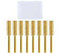 LEONTOOL 8 Pcs High Hardness Diamond Chainsaw Sharpener Bit 7/32" 5.5mm Titanium Plated Burr Stone File Polishing Tool with 1/8" Shank Burr Grinding Stone File for Chain Saw Wood Jewelry Stone, Golden