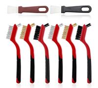 LEONTOOL 8 Pcs Wire Brush Set with Metal Scraper, Brass/Stainless Steel/Nylon Bristles Brush with Curved Handle, Heavy Duty Metal Brush for Rust Removal Welding Slag Paint Scrubbing Dust Deep Cleaning