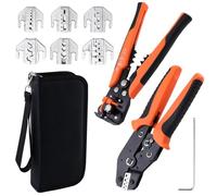 LEONTOOL 9 PCS Ratcheting Crimping Tool Kit - Quick Change Jaw AWG23-10 Ratcheting Wire Crimper with AWG24-10 Automatic Wire Stripper for Heat Shrink, Open Barrel Terminal, Ferrules, Solar Connectors