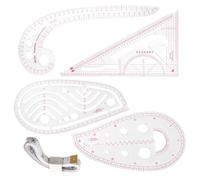 LEONTOOL Clear Metric Sewing Ruler Set, 4 Styles Plastic Sew French Curve Ruler for Pattern Making, Flexible Drafting Measuring Tool Set for Beginners, Knitting Tailors, Fashion Dress Designers