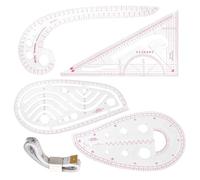 LEONTOOL Clear Metric Sewing Ruler Set, 4 Styles Plastic Sew French Curve Ruler for Pattern Making, Flexible Drafting Measuring Tool Set for Beginners, Knitting Tailors, Fashion Dress Designers