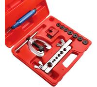LEONTOOL Double Single Flaring Brake Line Tool Kit Professional Brake Line Flaring Tool Kit 3/16" to 5/8" with Mini Pipe Cutter 7 Adapters for Copper/Aluminum/Brass Tubing, Red Storage Case Included