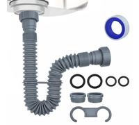 LEONTOOL Flexible Sink Drain Pipe 1-1/2 Inch, Adjustable P Trap Kit with 1-1/4 Inch Adapters and Sealing Washers, Expandable 9.8 to 29.5 Inches, Under Sink Plumbing for Bathroom & Kitchen