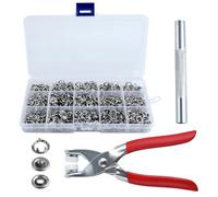 LEONTOOL Grommet Eyelet Pliers Kit 200 Sets Fabric Snaps Clothing Snaps Fasteners Kit 10mm Metal Snaps Buttons with Fastener Pliers Press Tool and Storage Box for Fabric Leather Belt Shoes