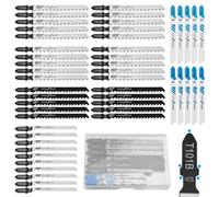 LEONTOOL Jigsaw Blades, 50PCS Assorted T-Shank Jig Saw Blades for Wood, Metal and Plastic Cutting (T118A,T118B,T101AO,T101B,T101BR,T144D), HCS/HSS Multi-Purpose Fine Finish Jigsaw Blade Set with Case