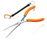 LEONTOOL Long Reach Needle Nose Pliers 7" Thin Extra Long Needle Nose Pliers with Serrated Jaw Lanyard Double Leaf Spring Loaded for Jewelry Making Electrician Repair Tools
