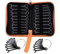 LEONTOOL Mini Wrench Set Metric and SAE 20-Piece Ignition Wrench Set, 4mm-11mm & 5/32"-7/16" Open End and Box End Combination Wrenches Super Thin Small Wrenches with Zipper Bag and Key Ring, Black