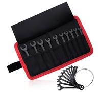 LEONTOOL Mini Wrench Set SAE 10-Piece Ignition Wrench Set, 5/32"-7/16" Open End and Box End Combination Wrenches, Super Thin Small Wrenches with Zipper Bag and Key Ring for Small Fasteners, Black