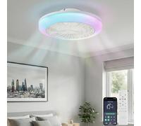 LEONTYNE 20" Smart RGB Ceiling Fans with Lights, Remote & APP, 3 CCT,7 RGB | Low Profile, 6-Speed Reversible Quiet DC Motor, Timer & Memory, 2800LM Dimmable LED, for Small Bedroom Kitchen Living Room