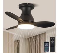 LEONTYNE 58 cm Ceiling Fans with Lights and Remote, Metal LED Ceiling Fan, Dimmable 3 Color, 6-Speed Quiet Reversible DC Motor,Flush Mount Ceiling Fan with Light for Bedroom Kitchen Small Spaces