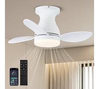 LEONTYNE 58 cm Small Ceiling Fan with Light, Large Airflow Ultra Quiet Dimmable LED, App & Remote Control,6 Speed Reversible DC Motor, Low Profile Fan Light Ceiling for Bedroom Living Room Kitchen