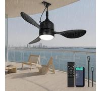 LEONTYNE Ceiling Fan with Light & Smart Control, 37" Plug-in Outdoor Ceiling Fan Light Waterproof, Dimmable 3CCT LED & Auto-Temp DC Motor, for Bathroom Patio Gazebo Porch Terrace (Black)