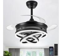 LEONTYNE Chandelier Ceiling Fan with Lights and Remote - 36 Inch Retractable Modern Fandelier, DC Motor, 6 Speeds,Timer,Dimmable LED Chandelier Fan Light for Home Bedroom Living Room (Black)