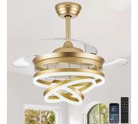 LEONTYNE Modern 36 Inch Retractable Ceiling Fan with Light and Remote,Chandelier Fan Design, DC Motor, 6 Speeds, Timer,Dimmable LED Fandelier Lamp for Bedroom Living Room Dining Room(Gold)