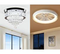 LEONTYNE Modern Crystal Ceiling Light & Smart App-Controlled Ceiling Fan with Light Bundle - Year-Round Comfort & Style for UK Living Rooms & Bedrooms