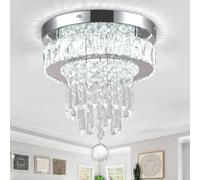 LEONTYNE Modern Crystal Chandeliers LED Ceiling Light, Compact Flush Mount Design with K9 Crystals & Chrome Base, 15 W Cool White Bedroom Light for Hallway, Kitchen Bedroom & Small Spaces