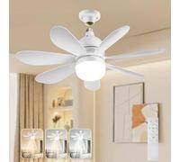 LEONTYNE Quiet 50cm Smart Ceiling Fan with Light and Remote,4-Speed 7-Blade Design, 1000LM Dimming E27 Screw in LED Bulb Fan Light for Bedrooms Kitchen & Small Spaces