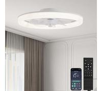 LEONTYNE Smart Ceiling Fans with Lights,6 Speeds Quiet & Reversible,App & Remote Control,3000K-6000K Dimmable LED,Low Profile Ceiling Fan Light for Bedroom Living Room Kitchen,White,45cm