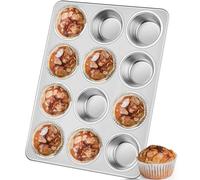 Leonyo 12-Cup Cupcake Pan, Stainless Steel Non-Toxic Muffin Pan Tray for Baking, Metal Mini Muffin Tin, Dishwasher Oven Safe