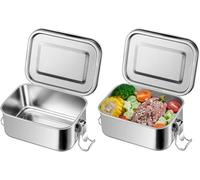 Leonyo 2 Pack 18.6oz 18/10 Stainless Steel Lunch Box, 550ml Mini Reusable Metal Bento Box, Leak-Proof Small Food Snack Containers for Camping, Dishwasher Safe, Oven Safe Except for Lid