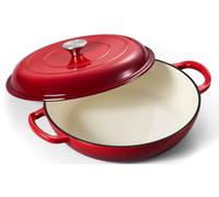 Leonyo 3.6QT Cast Iron Braiser Shallow Dutch Oven with Lid, Red