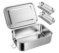 Leonyo 47oz 18/10 Stainless Steel Lunch Box, Metal Bento Box for Adults with 2 Adjustable Compartments, 1400ML Food Container Snack Tiffin Containers for Woman, Man