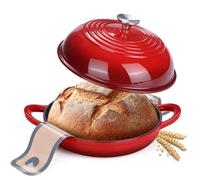 Leonyo Dutch Oven for Sourdough Bread Baking, Enameled Cast Iron Bread Oven, 6 Quart Round Round Pot with Lid, Thick Coated Cookware Set with Non Stick Silicone Baking Mat for Cooking, Red